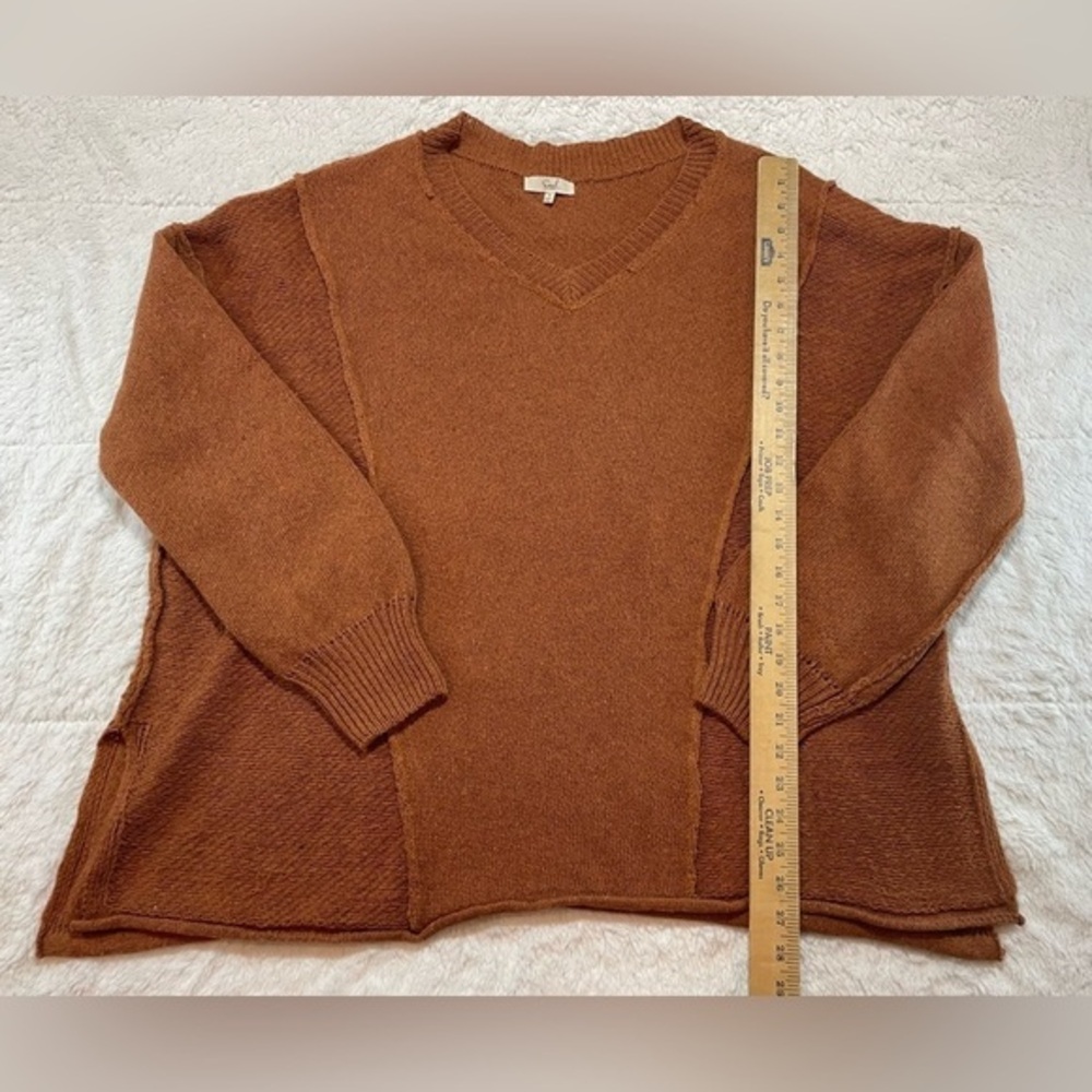 Easel Womens Size Medium Oversized V Neck Pullover Sweater Tunic Rust‎ Orange - Picture 2 of 11